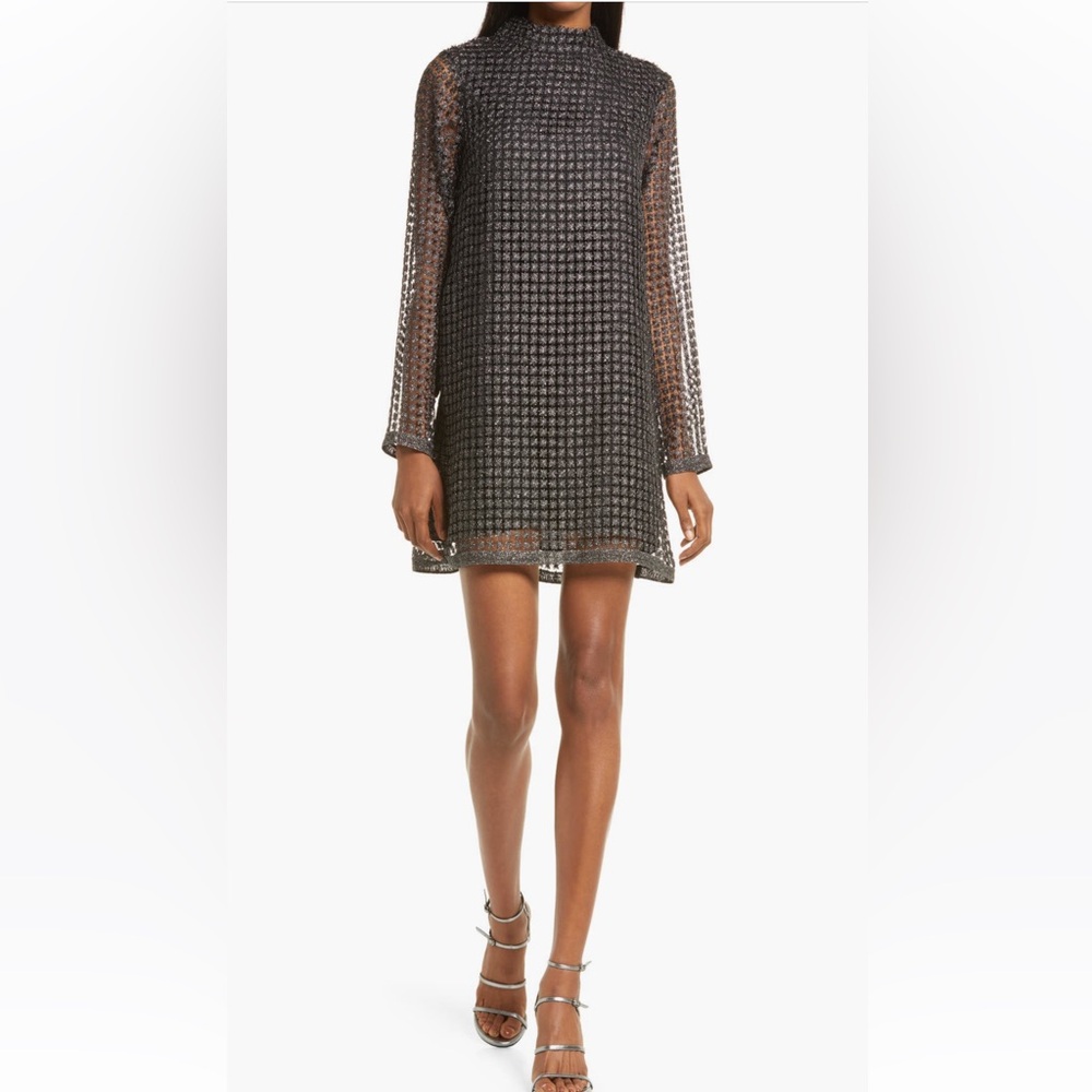 Lulus Set Me Free Metallic Long Sleeve Shift Dress